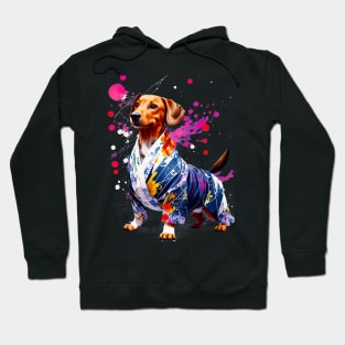 Vibrant Dachshund in Colorful Kimono Inspired by Japanese Culture Hoodie